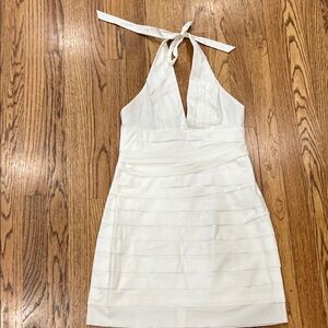 Halter V-Neck White Sundress